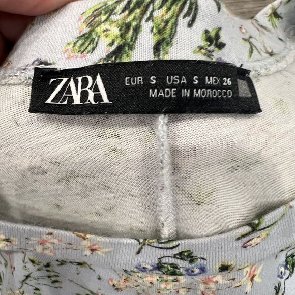 Zara Womens Small Blue Floral Ruffle Sleeve Dress - Picture 3 of 6